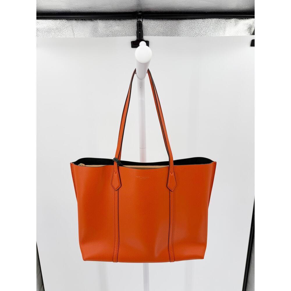 Tory Burch Perry Orange Pebbled Leather Triple Compartment Tote Shoulder Bag - Picture 13 of 14